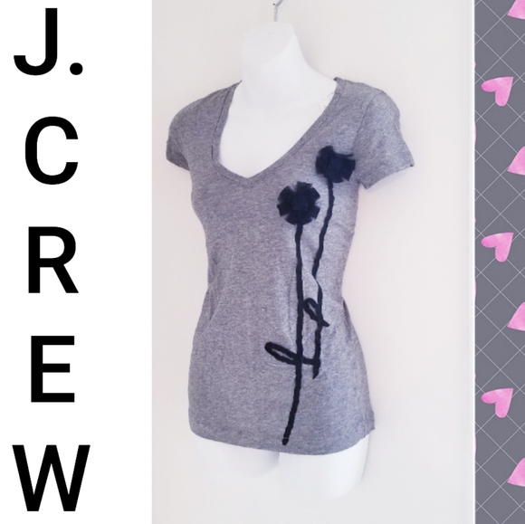 J. Crew Tops - J. Crew NEW V-Neck T-Shirt Black Tulle Flowers